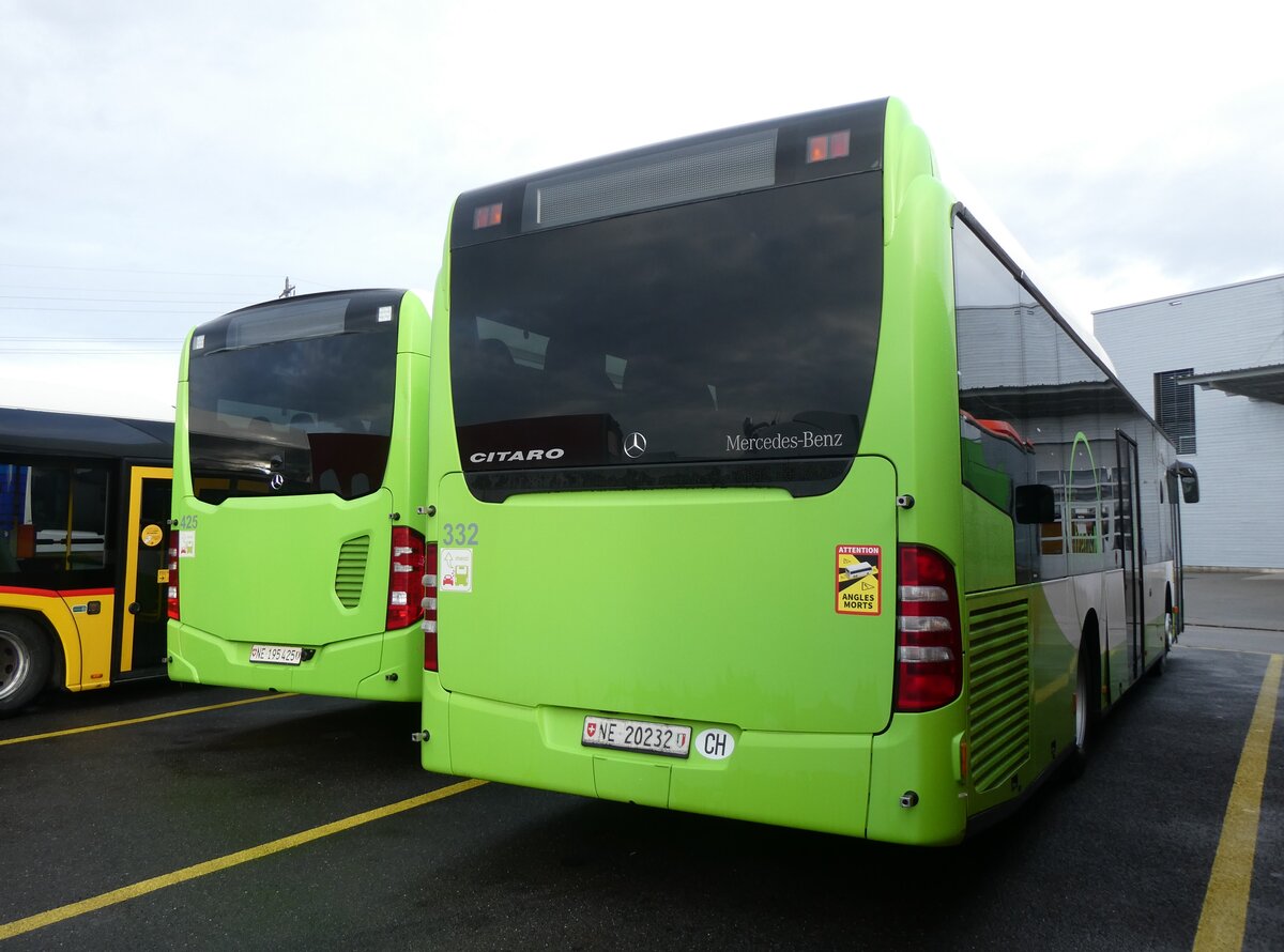 (270'672) - transN, La Chaux-de-Fonds - Nr. 332/NE 20'232 - Mercedes (ex TRN La Chaux-de-Fonds Nr. 332) am 5. Januar 2025 in Kerzers, Interbus