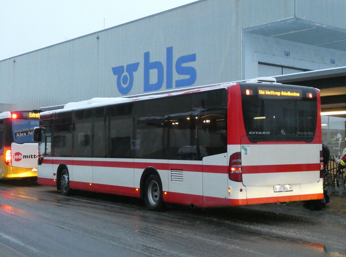 (270'838) - Tritten, Zweisimmen - BE 694 - Mercedes (ex AAGS Schwyz Nr. 24) am 11. Januar 2025 beim Bahnhof Frutigen