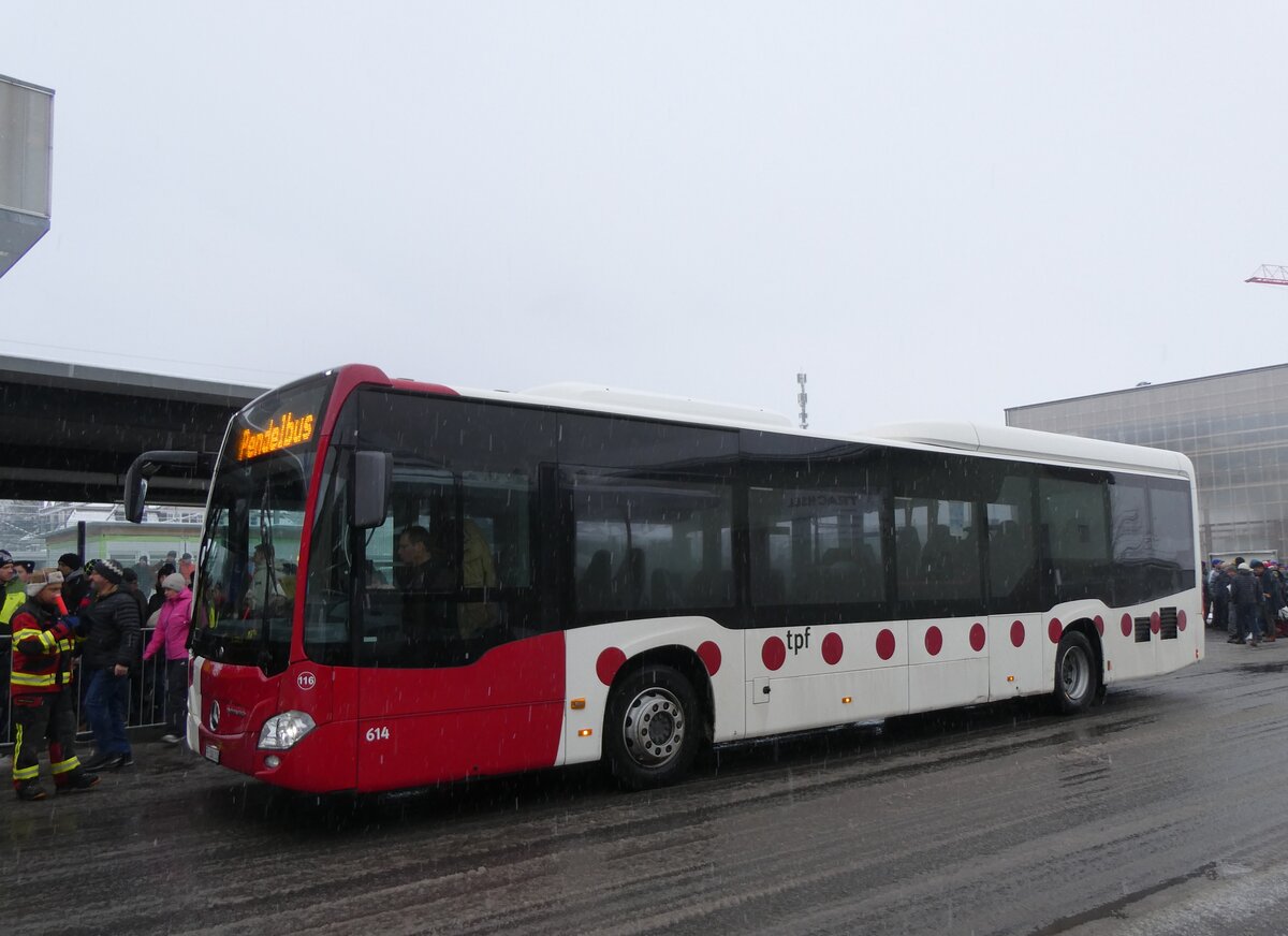 (270'873) - TPF Fribourg (Wieland 116) - Nr. 614/FR 300'318 - Mercedes (ex Nr. 1015) am 11. Januar 2025 beim Bahnhof Frutigen