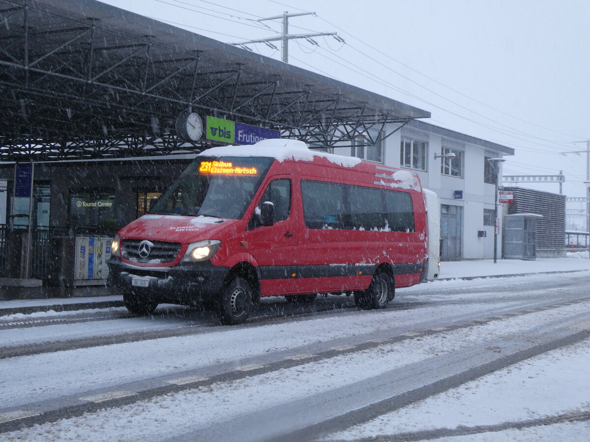 (270'916) - Elsigenalp Bahnen, Achseten - BE 243 - Mercedes (ex AFA Adelboden Nr. 53) am 11. Januar 2025 beim Bahnhof Frutigen