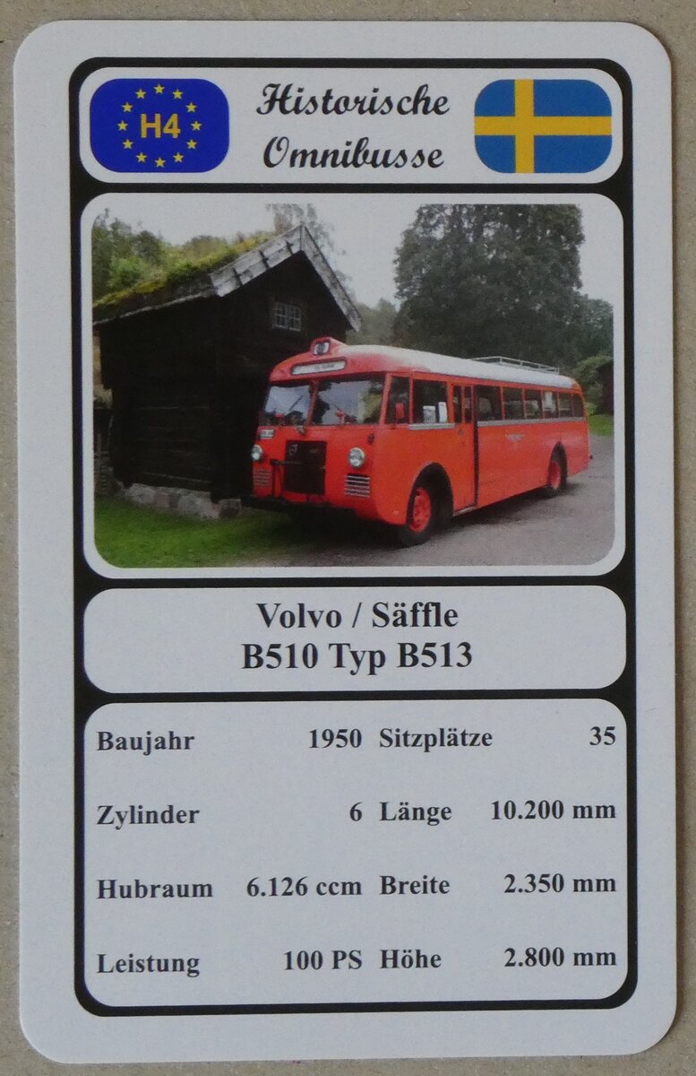 (271'115) - Quartett-Spielkarte mit Volvo / Sffle B510 Typ B513 von 1950 am 12. Januar 2025 in Thun