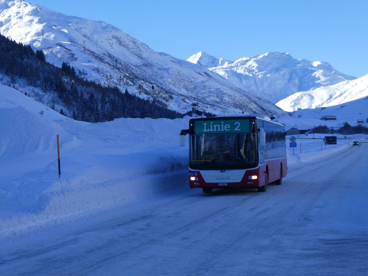 (271'149) - Mattli, Wassen - UR 9221 - MAN (ex Dr. Richard, A-Wien Nr. 1433) am 14. Januar 2025 in Andermatt, Gemsstockbahn