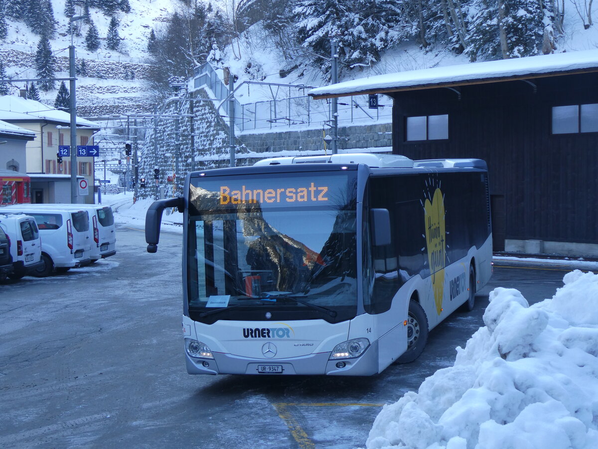 (271'160) - AAGU Altdorf - Nr. 14/UR 9347 - Mercedes am 14. Januar 2025 beim Bahnhof Gschenen