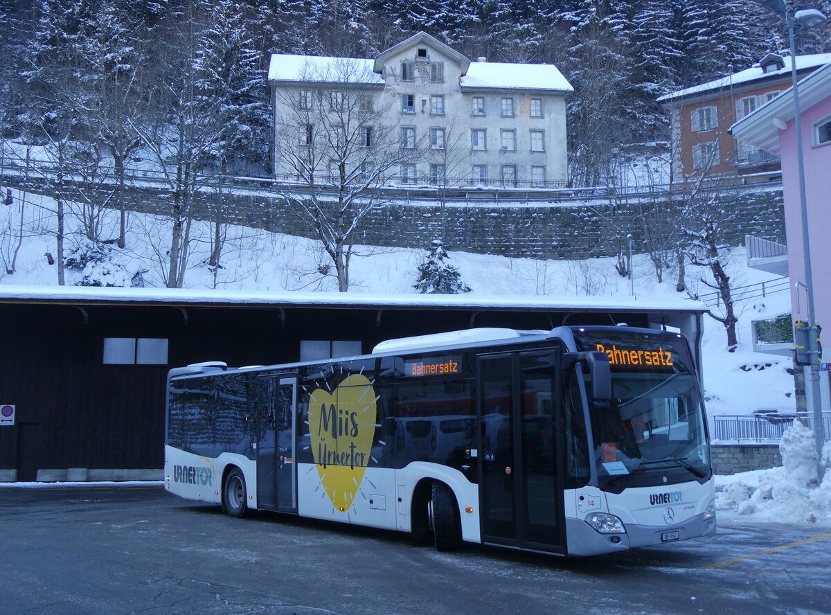 (271'161) - AAGU Altdorf - Nr. 14/UR 9347 - Mercedes am 14. Januar 2025 beim Bahnhof Gschenen