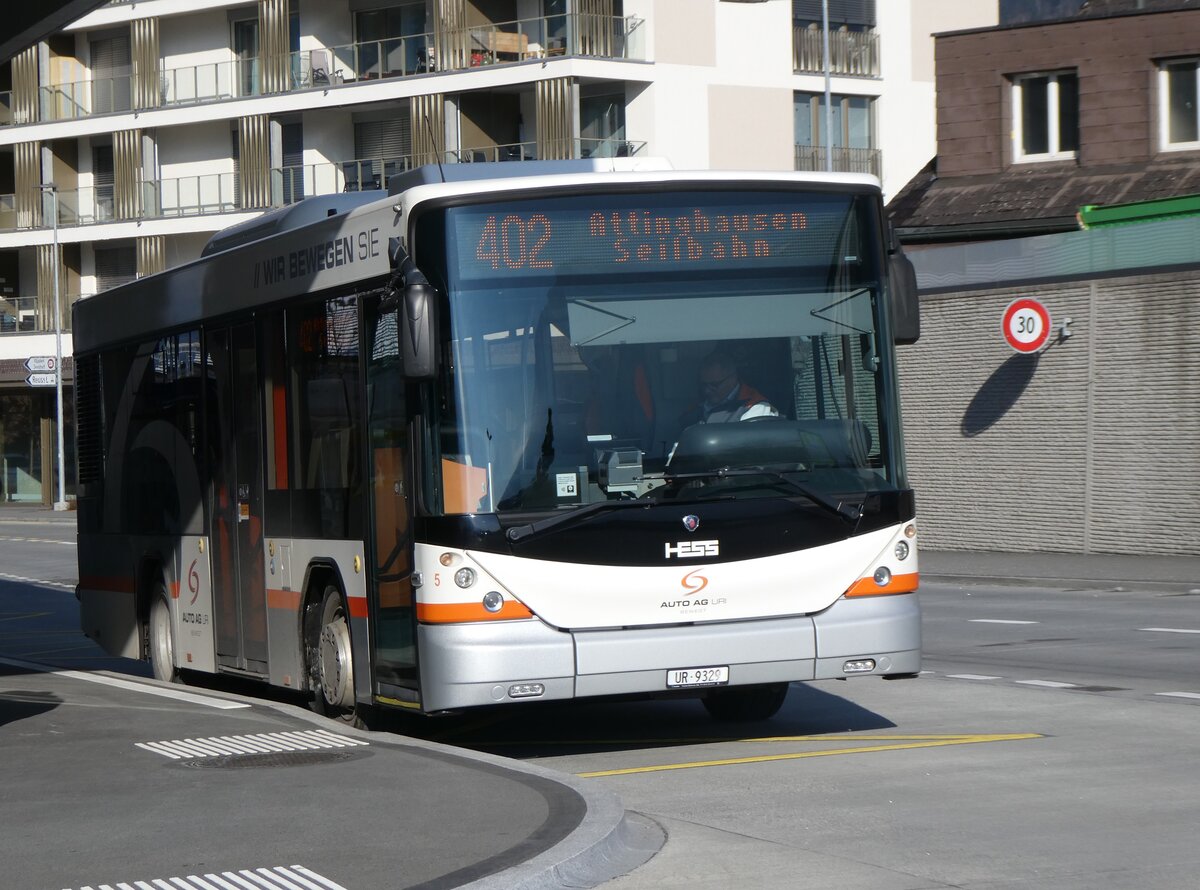 (271'164) - AAGU Altdorf - Nr. 5/UR 9329 - Scania/Hess am 14. Januar 2025 beim Bahnhof Altdorf