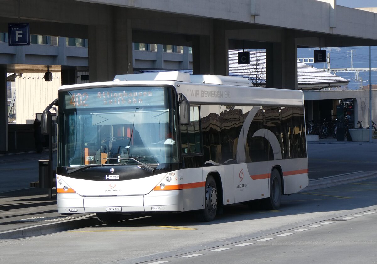 (271'165) - AAGU Altdorf - Nr. 5/UR 9329 - Scania/Hess am 14. Januar 2025 beim Bahnhof Altdorf