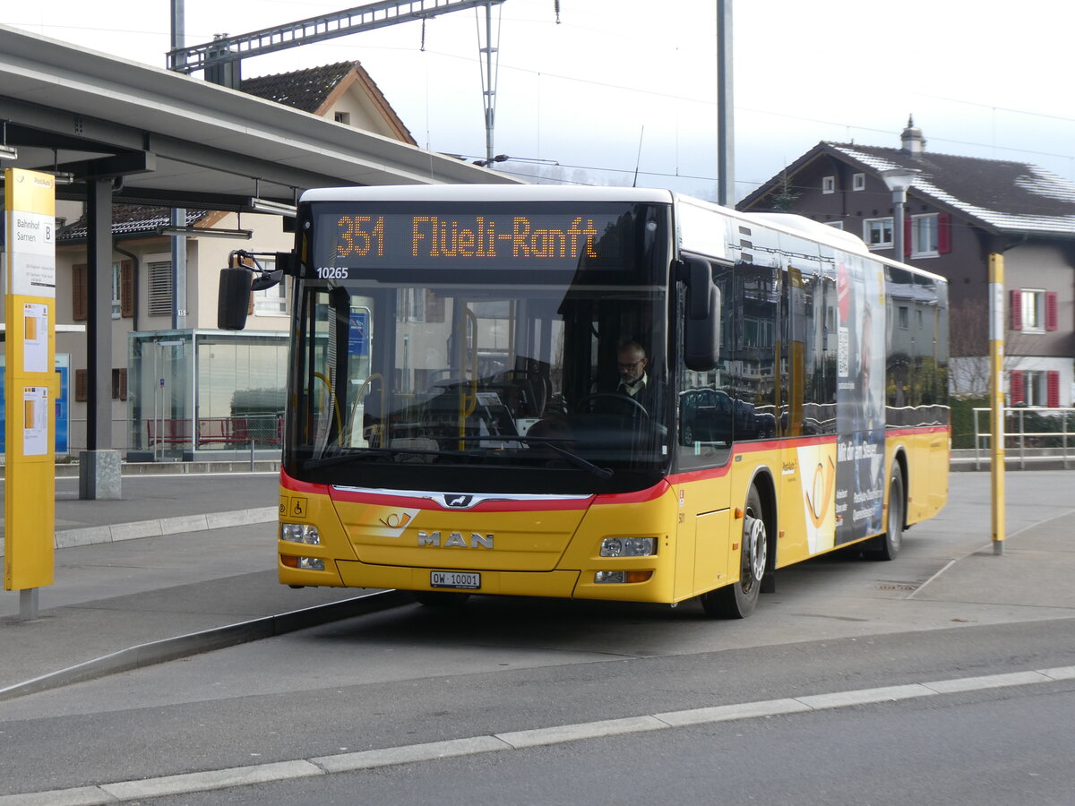 (271'188) - PostAuto Zentralschweiz - Nr. 501/OW 10'001/PID 10'265 - MAN (ex Nr. 9; ex Dillier, Sarnen Nr. 9) am 14. Januar 2025 beim Bahnhof Sarnen