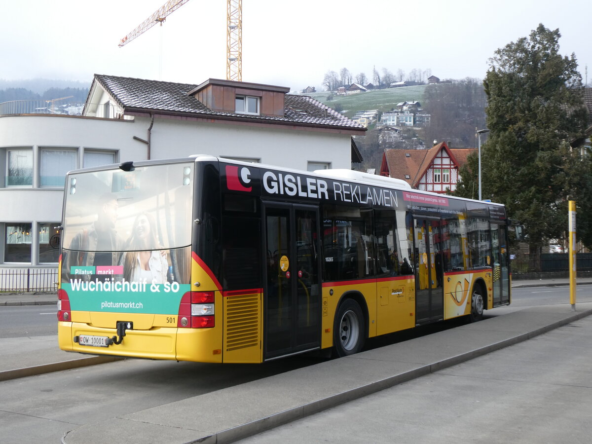 (271'189) - PostAuto Zentralschweiz - Nr. 501/OW 10'001/PID 10'265 - MAN (ex Nr. 9; ex Dillier, Sarnen Nr. 9) am 14. Januar 2025 beim Bahnhof Sarnen