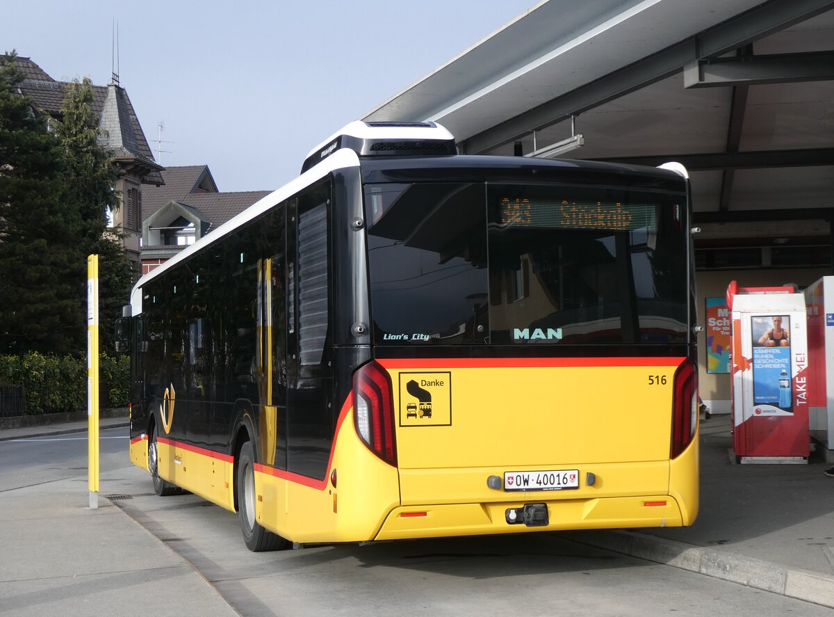 (271'191) - PostAuto Zentralschweiz - Nr. 516/OW 40'016/PID 11'747 - MAN (ex Nr. 16) am 14. Januar 2025 beim Bahnhof Sarnen