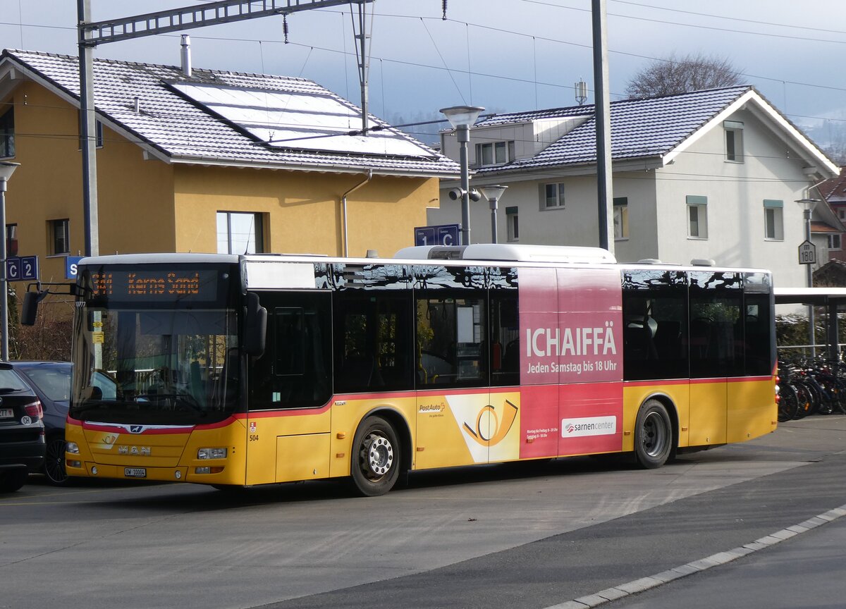 (271'195) - PostAuto Zentralschweiz - Nr. 504/OW 10'004/PID 10'777 - MAN (ex Nr. 10; ex Dillier, Sarnen Nr. 4) am 14. Januar 2025 beim Bahnhof Sarnen