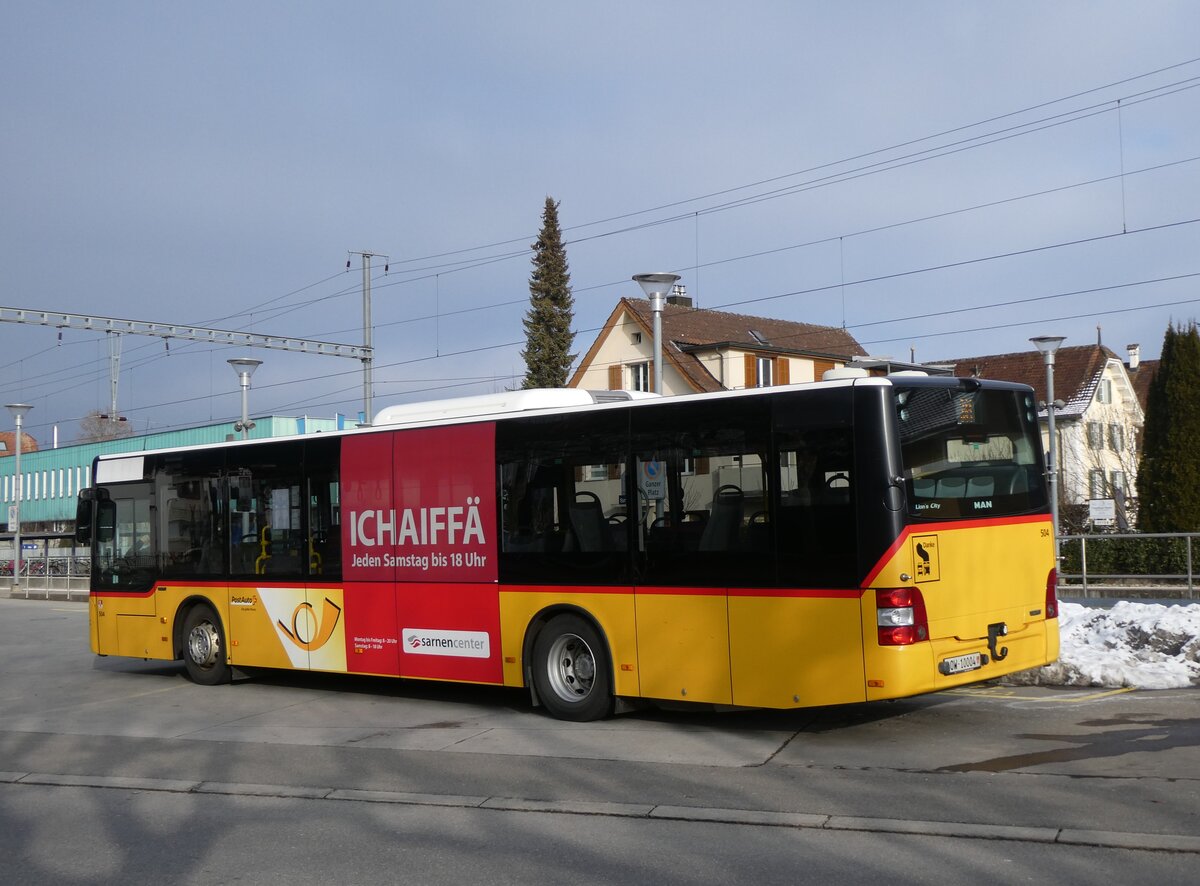 (271'196) - PostAuto Zentralschweiz - Nr. 504/OW 10'004/PID 10'777 - MAN (ex Nr. 10; ex Dillier, Sarnen Nr. 4) am 14. Januar 2025 beim Bahnhof Sarnen