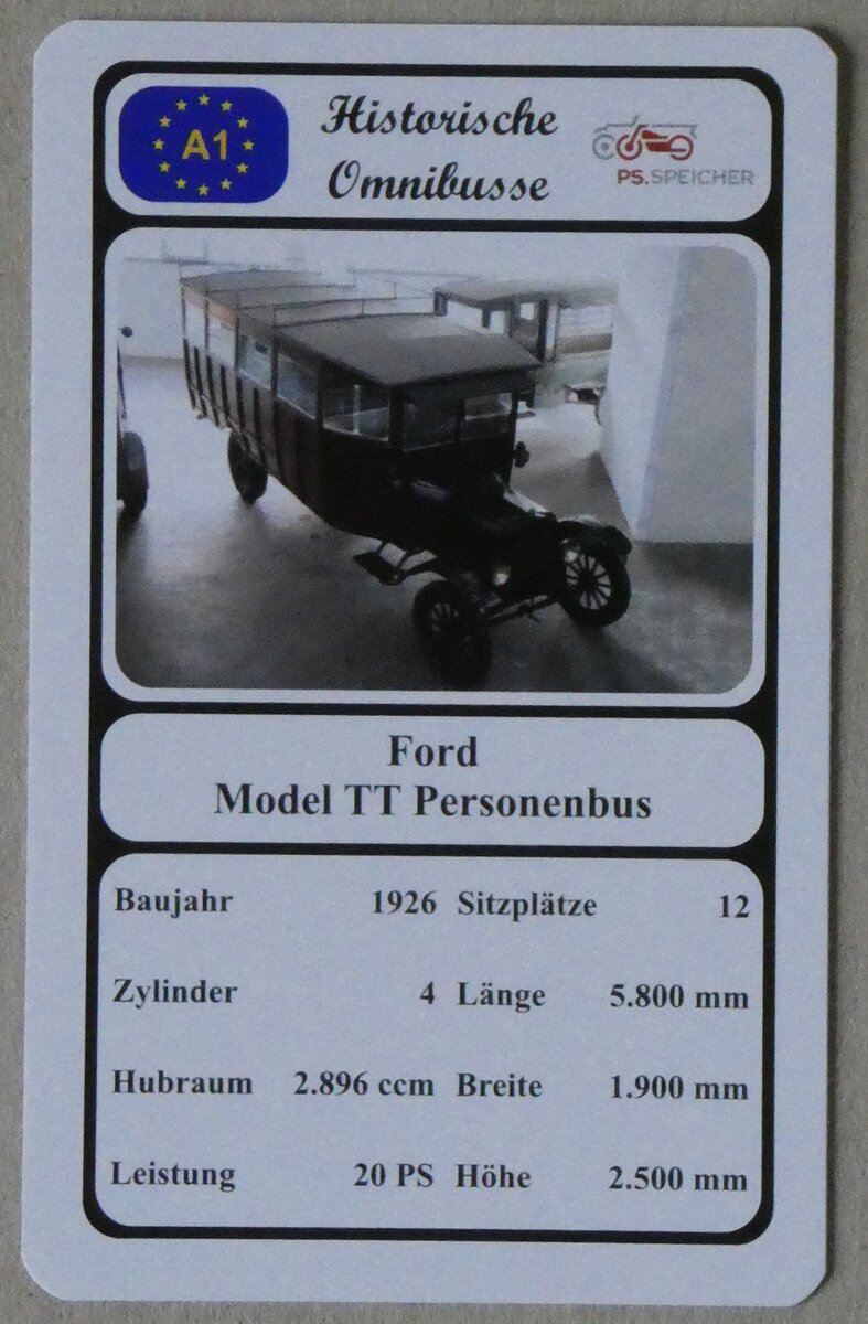 (271'354) - Quartett-Spielkarte mit Ford Model TT Personenbus von 1926 am 19. Januar 2025 in Thun