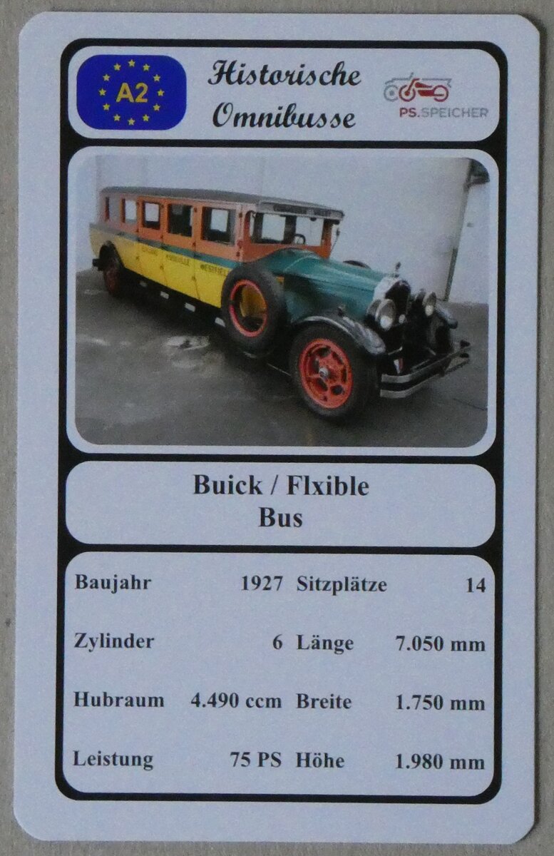 (271'355) - Quartett-Spielkarte mit Buick / Flxible Bus von 1927 am 19. Januar 2025 in Thun