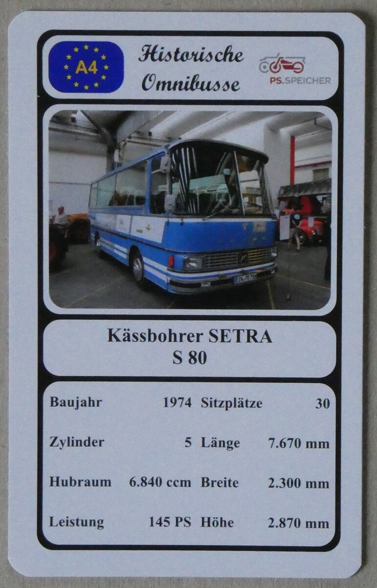 (271'357) - Quartett-Spielkarte mit Kssbohrer SETRA S 80 von 1974 am 19. Januar 2025 in Thun