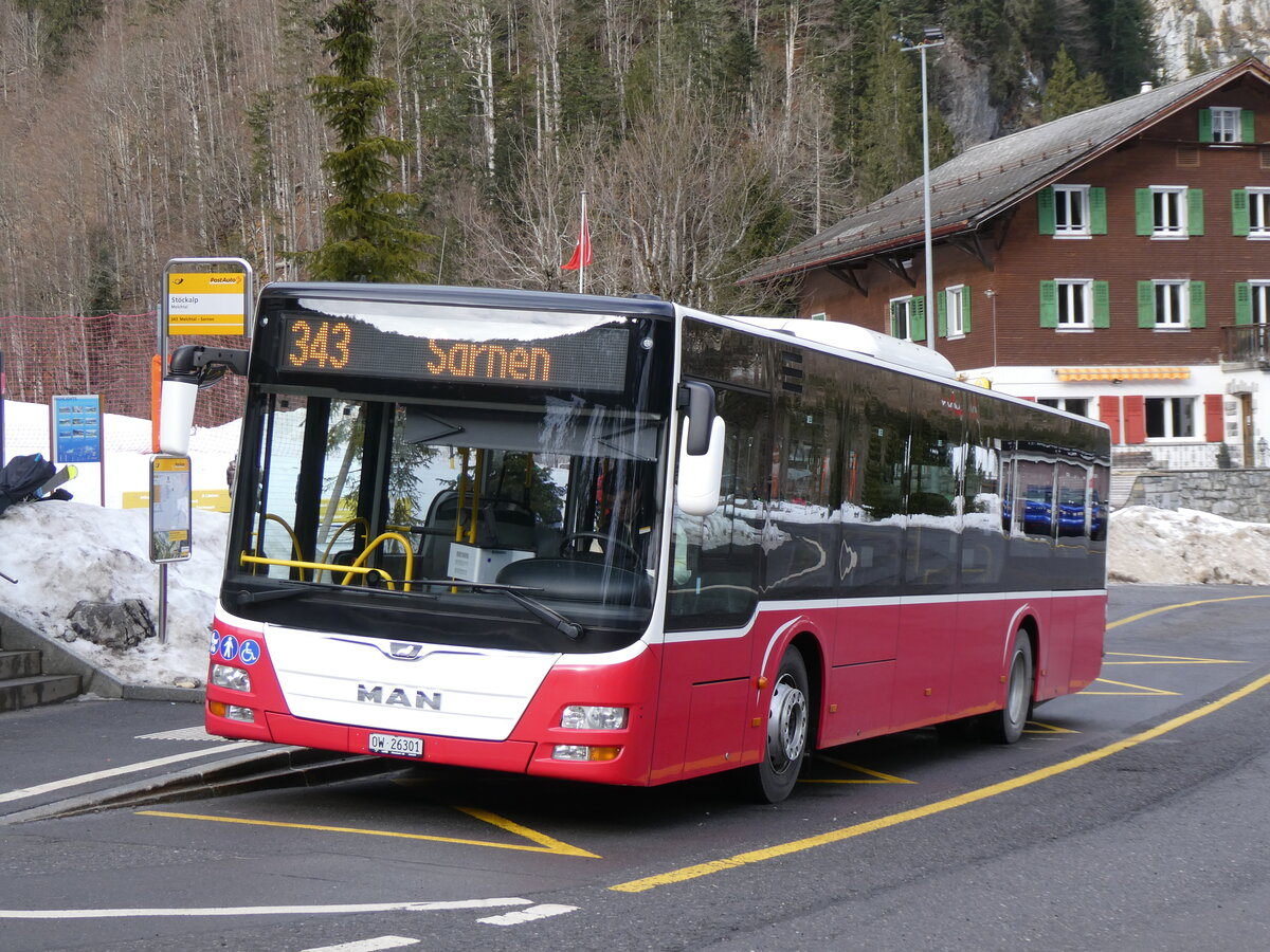 (271'411) - PostAuto Zentralschweiz - Nr. 530/OW 26'301/PID 12'338 - MAN (ex Dr. Richard, A-Wien Nr. 1418) am 24. Januar 2025 auf der Stckalp