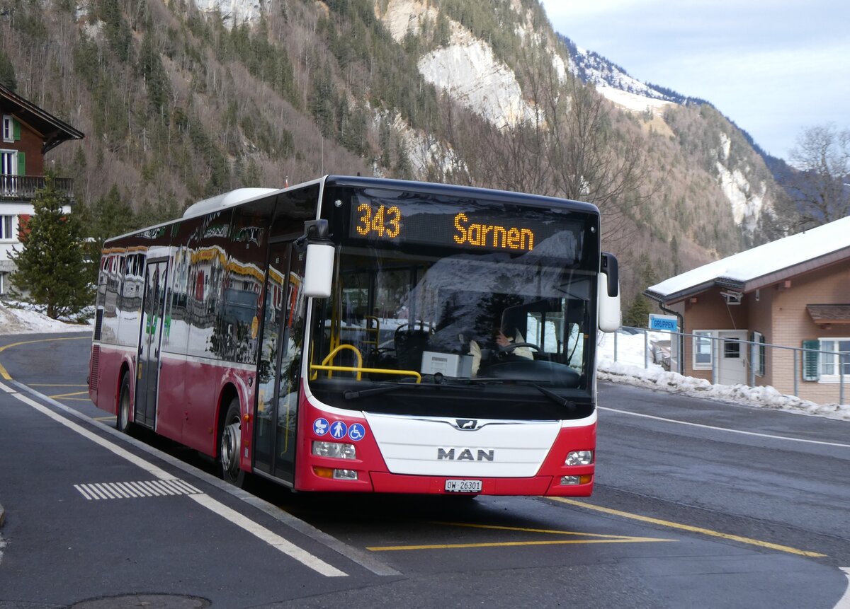 (271'412) - PostAuto Zentralschweiz - Nr. 530/OW 26'301/PID 12'338 - MAN (ex Dr. Richard, A-Wien Nr. 1418) am 24. Januar 2025 auf der Stckalp