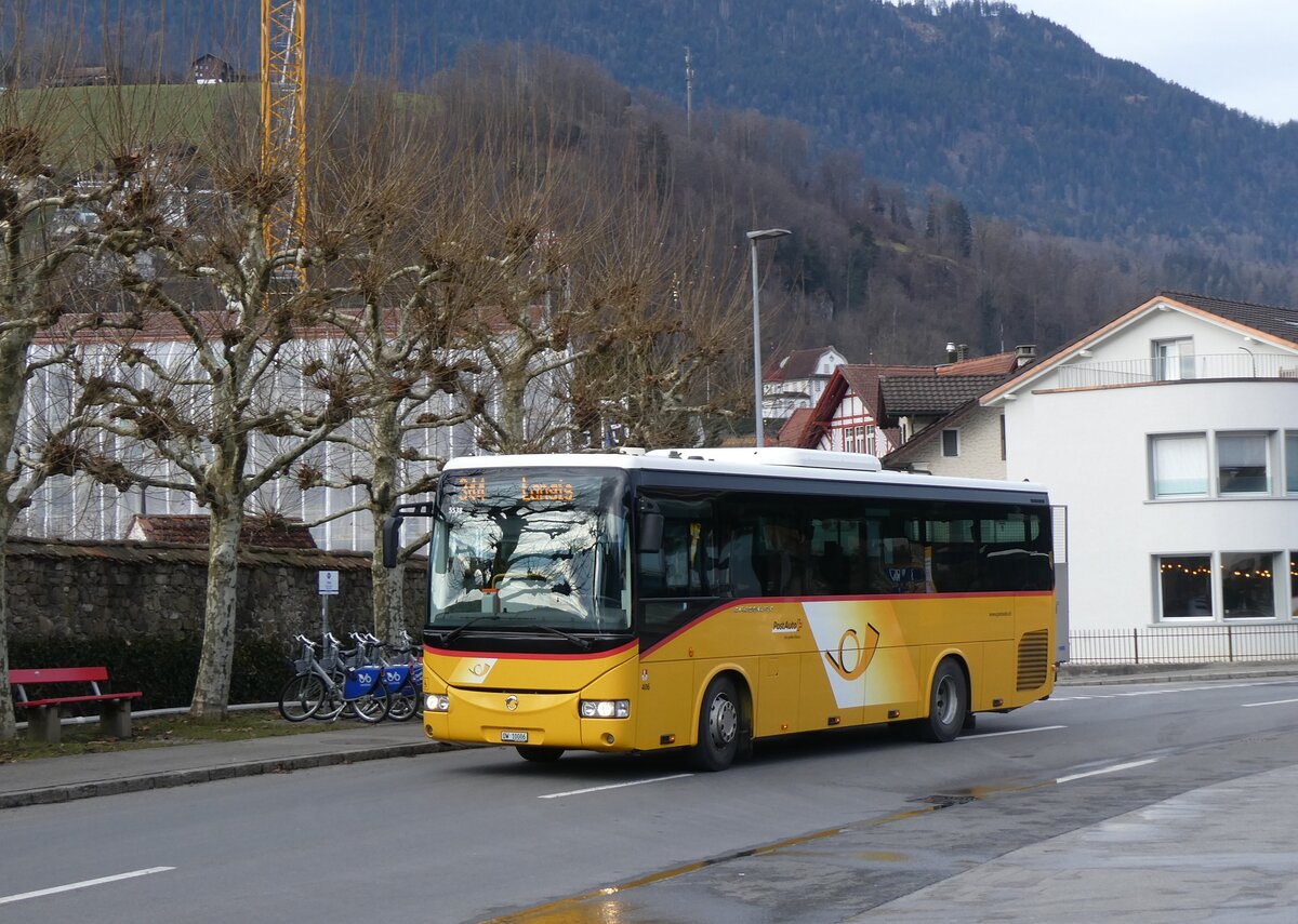 (271'439) - PostAuto Zentralschweiz - Nr. 406/OW 10'006/PID 5538 - Irisbus (ex Nr. 3; ex Dillier, Sarnen Nr. 3) am 24. Januar 2025 beim Bahnhof Sarnen