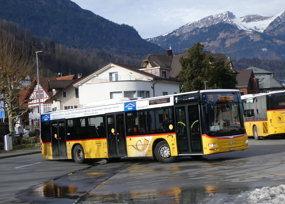 (271'445) - PostAuto Zentralschweiz - Nr. 502/OW 10'002/PID 10'266 - MAN (ex Nr. 5; ex Dillier, Sarnen Nr. 5) am 24. Januar 2025 beim Bahnhof Sarnen