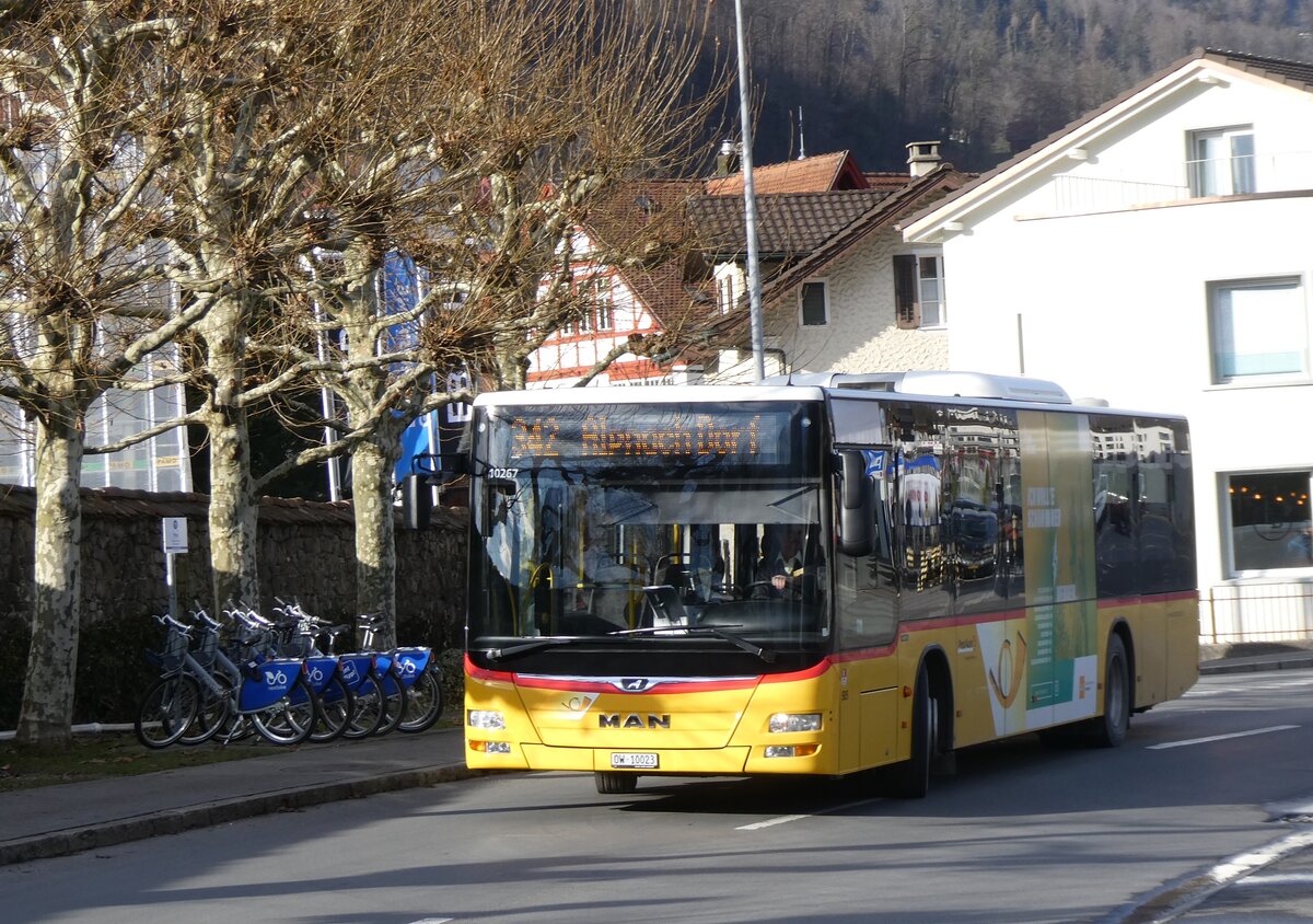 (271'450) - PostAuto Zentralschweiz - Nr. 505/OW 10'023/PID 10'267 - MAN (ex Nr. 4; ex Dillier, Sarnen Nr. 4) am 24. Januar 2025 beim Bahnhof Sarnen