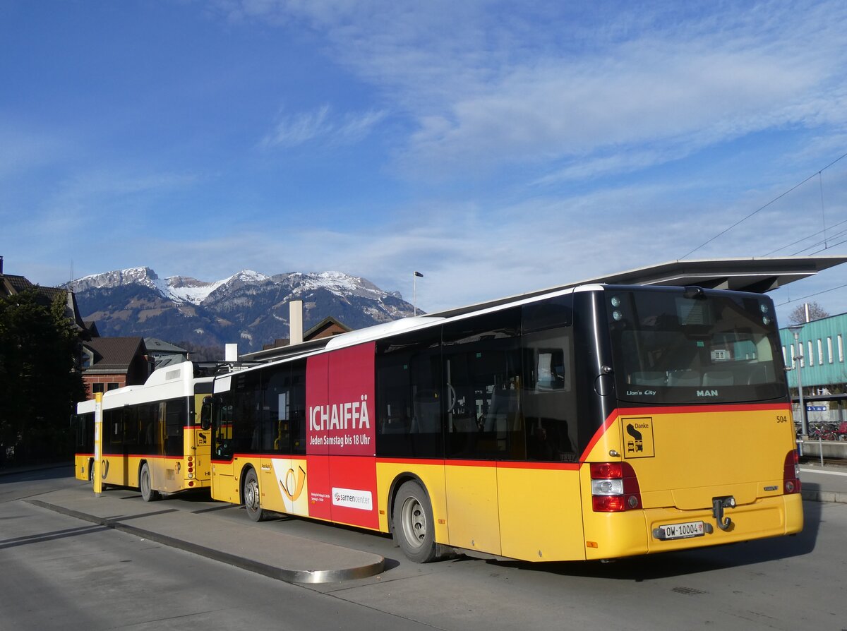 (271'451) - PostAuto Zentralschweiz - Nr. 504/OW 10'004/PID 10'777 - MAN (ex Nr. 10; ex Dillier, Sarnen Nr. 10) am 24. Januar 2025 beim Bahnhof Sarnen