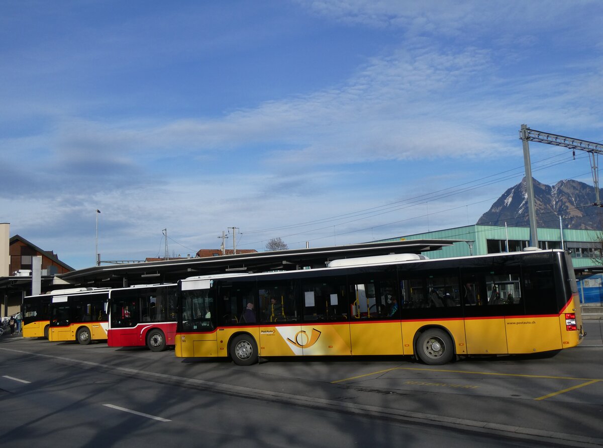 (271'454) - PostAuto Zentralschweiz - Nr. 502/OW 10'002/PID 10'266 - MAN (ex Nr. 5; ex Dillier, Sarnen Nr. 5) am 24. Januar 2025 beim Bahnhof Sarnen