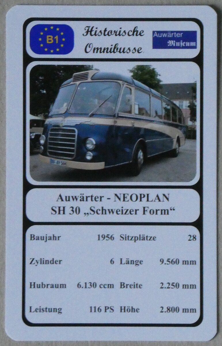 (271'467) - Quartett-Spielkarte mit Auwrter - NEOPLAN SH 30  Schweizer Form  von 1956 am 26. Januar 2025 in Thun