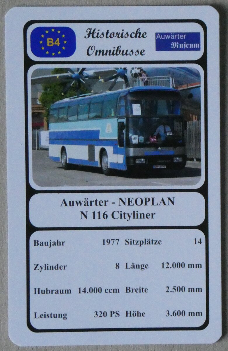 (271'470) - Quartett-Spielkarte mit Auwrter - NEOPLAN N 116 Cityliner von 1977 am 26. Januar 2025 in Thun