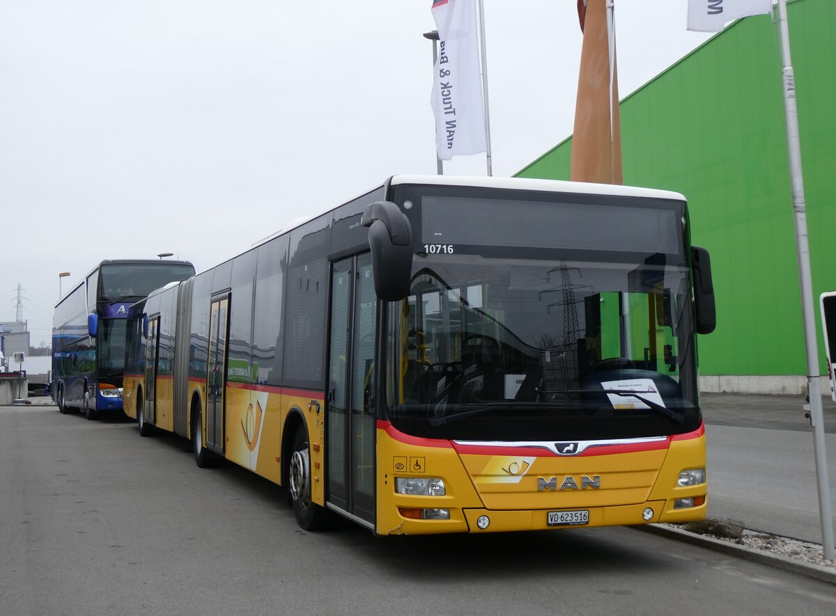 (271'515) - CarPostal Ouest - VD 623'516/PID 10'716 - MAN (ex JU 36'104) am 1. Februar 2025 in Kerzers, Interbus