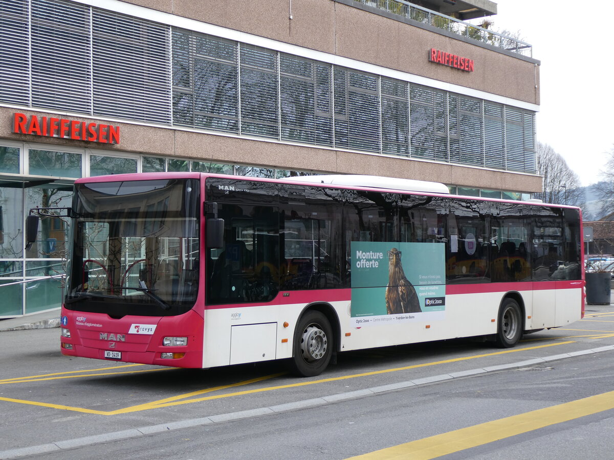 (271'557) - TRAVYS Yverdon - Nr. 110/VD 1419 - MAN am 1. Februar 2025 beim Bahnhof Yverdon