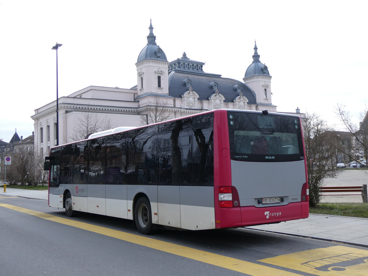 (271'559) - TRAVYS Yverdon - Nr. 230/VD 303'672 - MAN am 1. Februar 2025 beim Bahnhof Yverdon