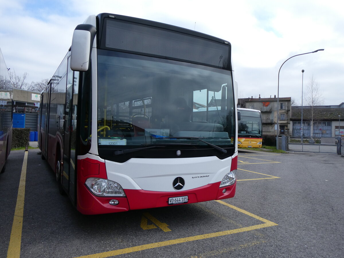 (271'587) - CarPostal Ouest - VD 644'185/PID 12'301 - Mercedes (ex Wiener Linien, A-Wien) am 1. Februar 2025 in Yverdon, Garage 