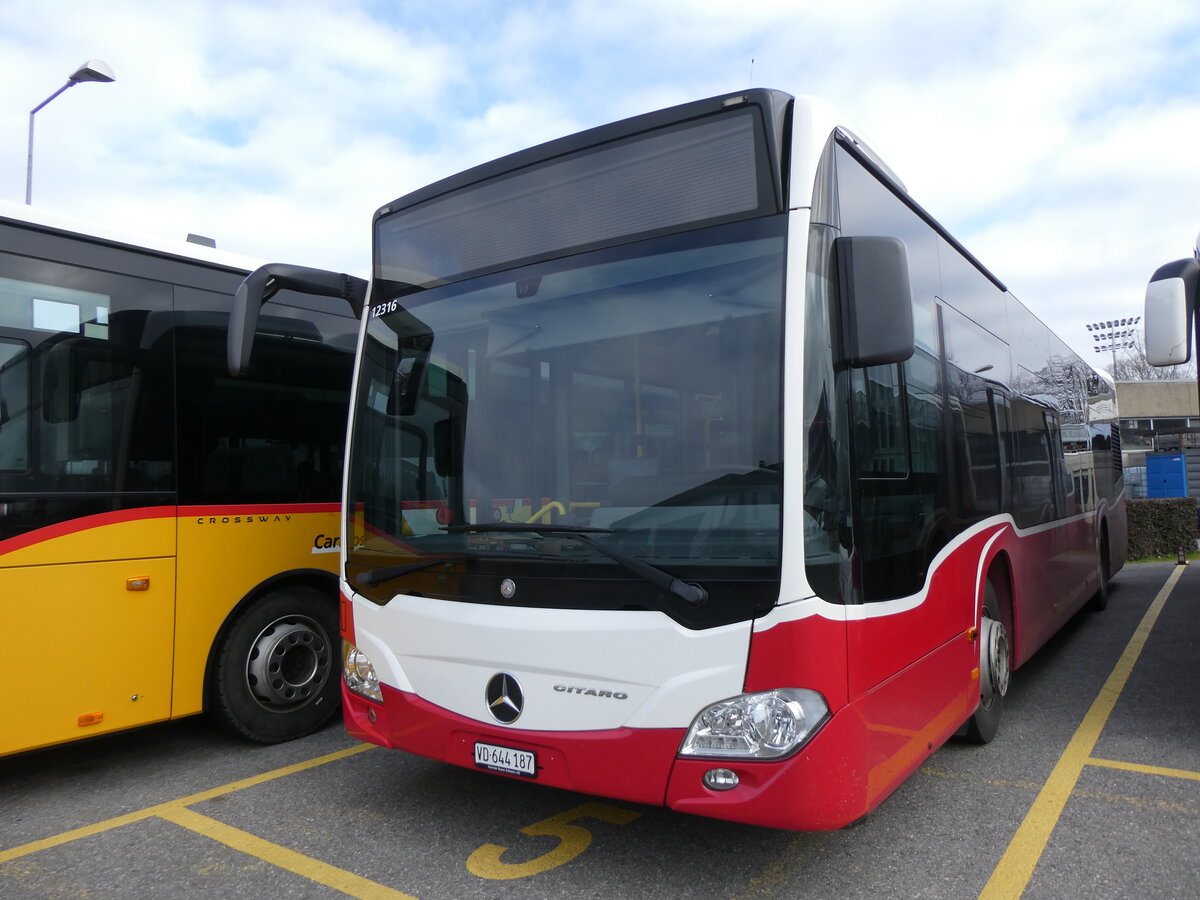 (271'589) - CarPostal Ouest - VD 644'187/PID 12'316 - Mercedes (ex Wiener Linien, A-Wien) am 1. Februar 2025 in Yverdon, Garage