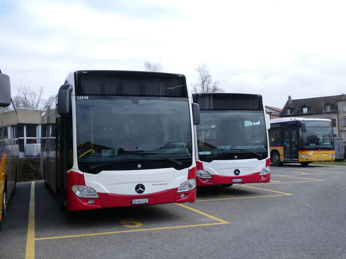 (271'594) - CarPostal Ouest - VD 644'187/PID 12'316 - Mercedes (ex Wiener Linien, A-Wien) am 1. Februar 2025 in Yverdon, Garage