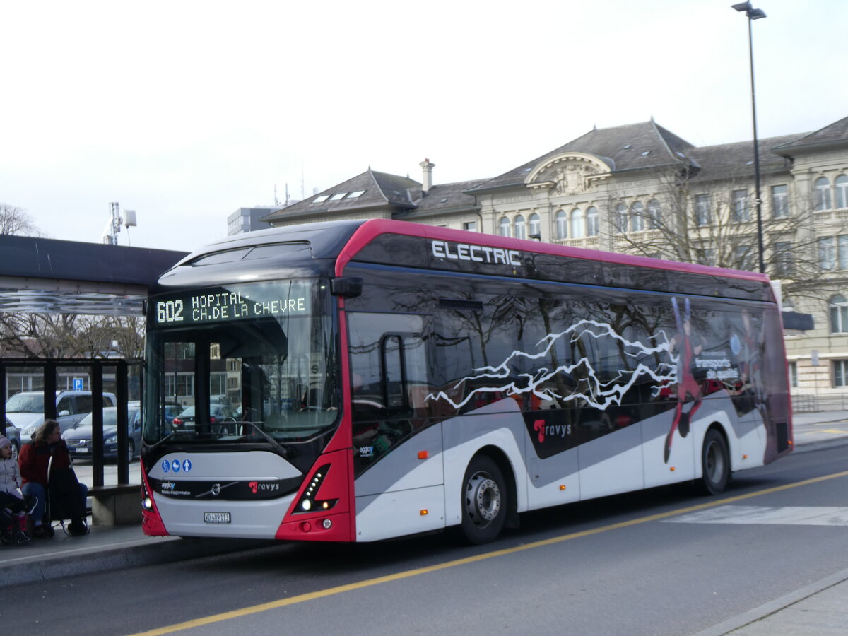 (271'610) - TRAVYS Yverdon - Nr. 161/VD 489'113 - eVolvo am 1. Februar 2025 beim Bahnhof Yverdon