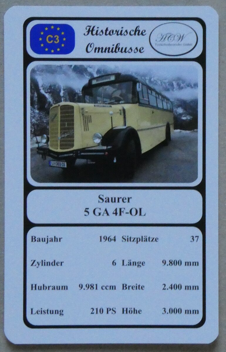 (271'632) - Quartett-Spielkarte mit Saurer 5 GA 4F-OL von 1964 am 2. Februar 2025 in Thun