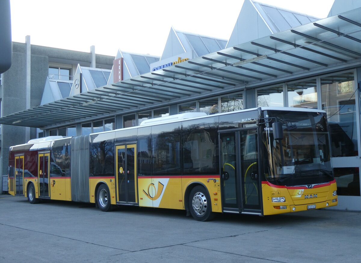 (271'649) - PostAuto Bern - Nr. 10'818/BE 637'670/PID 10'818 - MAN (ex Nr. 670) am 4. Februar 2025 in Thun, Garage STI