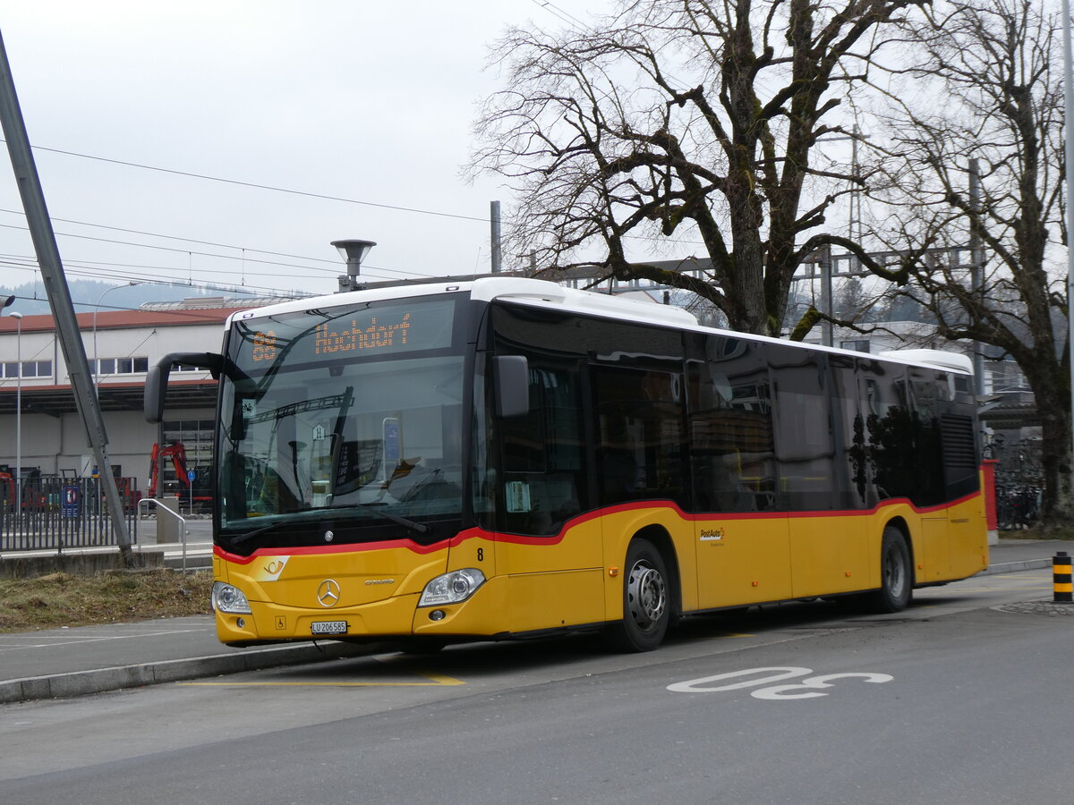 (271'679) - SB Trans, Sursee - Nr. 8/LU 206'585/PID 11'402 - Mercedes (ex PostAuto Bern) am 7. Februar 2025 in Neuenkirch, Sempach Station