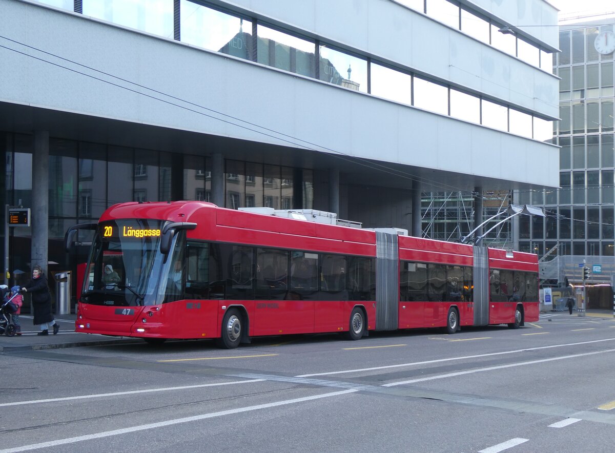 (271'723) - Bernmobil, Bern - Nr. 47 - Hess/Hess Doppelgelenktrolleybus am 8. Februar 2025 in Bern, Schanzenstrasse