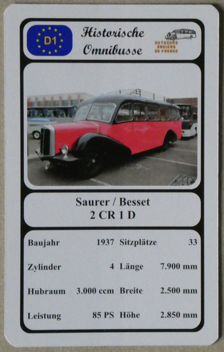 (271'818) - Quartett-Spielkarte mit Saurer / Besset 2 CR 1 D von 1937 am 9. Februar 2025 in Thun