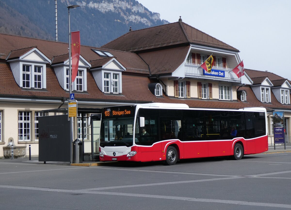 (271'852) - PostAuto Bern - BE 640'277/PID 12'318 - Mercedes (ex Wiener Linien, A-Wien Nr. 8158) am 11. Februar 2025 beim Bahnhof Interlaken Ost 