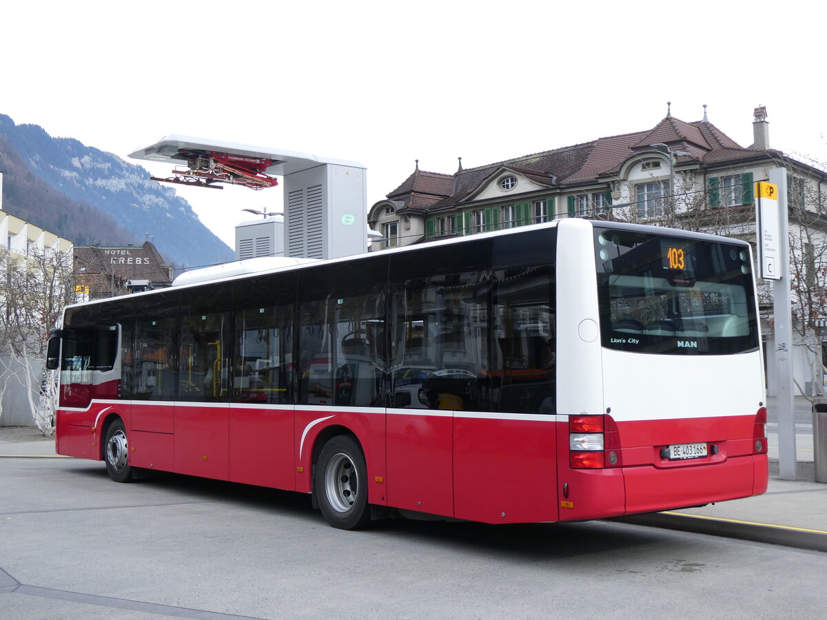 (271'858) - PostAuto Bern - BE 403'166/PID 12'336 - MAN (ex Dr. Richard, A-Wien Nr. 1411) am 11. Februar 2025 beim Bahnhof Interlaken West