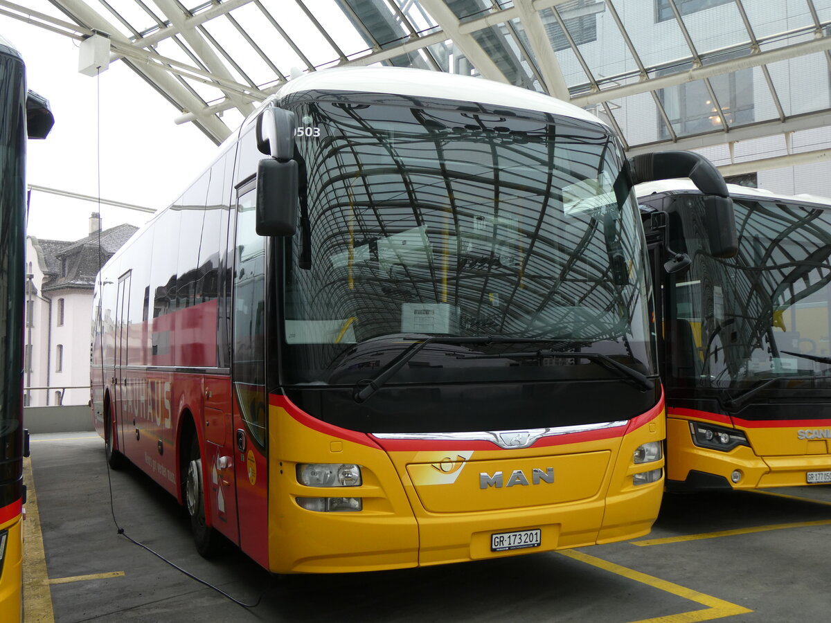 (271'939) - PostAuto Graubnden - GR 173'201/PID 10'503 - MAN am 14. Februar 2025 in Chur, Postautostation