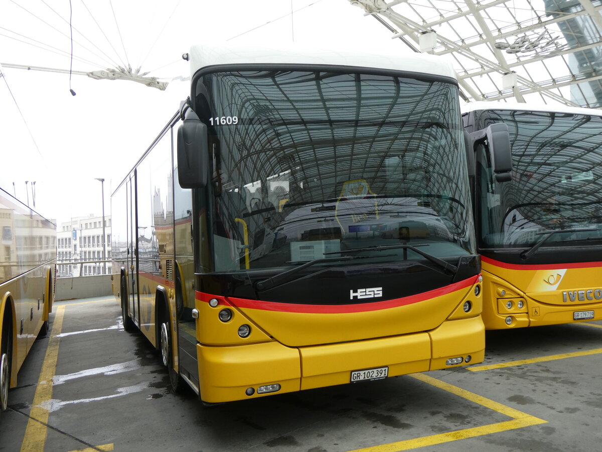 (271'948) - PostAuto Graubnden - GR 102'391/PID 11'609 - Scania/Hess (ex Gessinger, Bad Ragaz) am 14. Februar 2025 in Chur, Postautostation