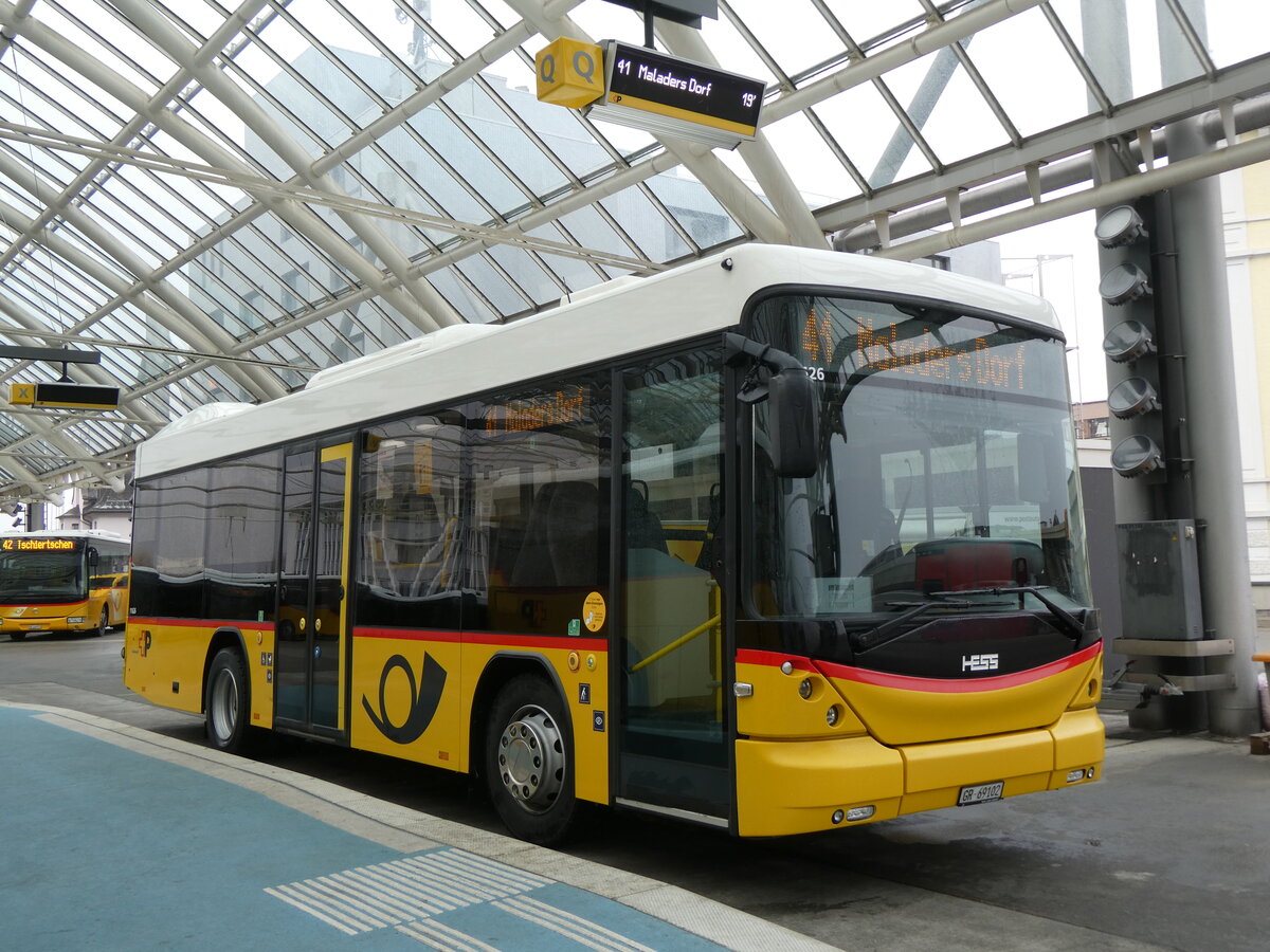 (271'953) - PostAuto Graubnden - GR 69'102/PID 11'626 - Scania/Hess am 14. Februar 2025 in Chur, Postautostation