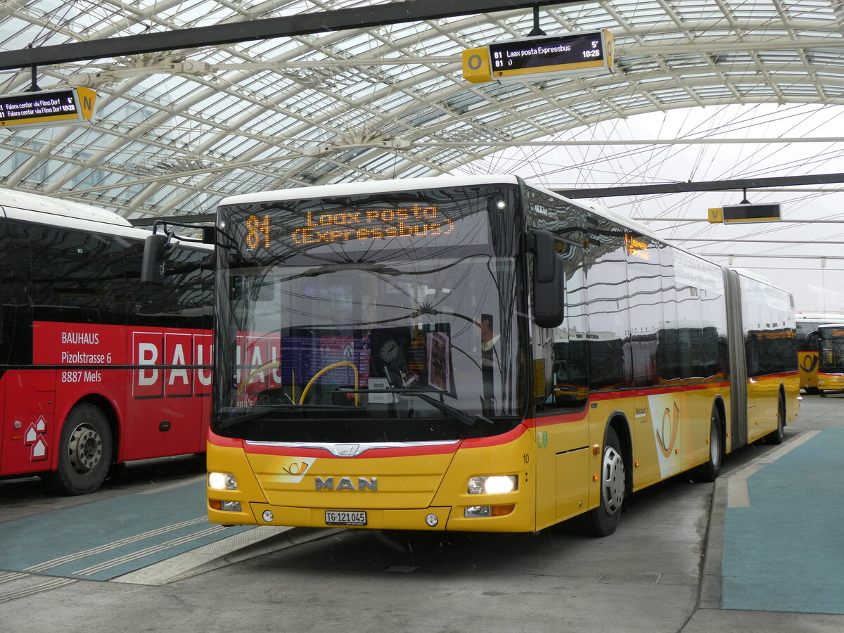 (271'961) - Eurobus, Arbon - Nr. 10/TG 121'045/PID 10'451 - MAN am 14. Februar 2025 in Chur, Postautostation