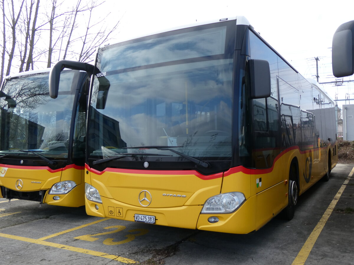 (272'064) - CarPostal Ouest - VD 475'383/PID 10'528 - Mercedes (ex TPB, Sdeilles) am 15. Februar 2025 in Yverdon, Garage