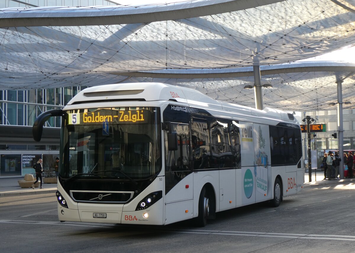 (272'125) - BBA Aarau - Nr. 50/AG 7750 - Volvo am 15. Februar 2025 beim Bahnhof Aarau