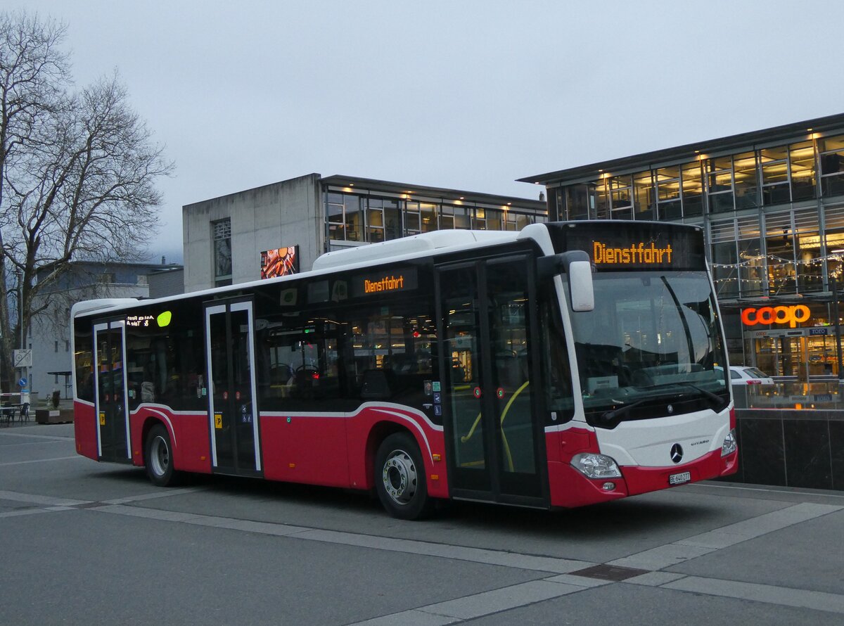 (272'149) - PostAuto Bern - BE 640'277/PID 12'318 - Mercedes (ex Wiener Linien, A-Wien Nr. 8158) am 17. Februar 2025 beim Bahnhof Interlaken Ost