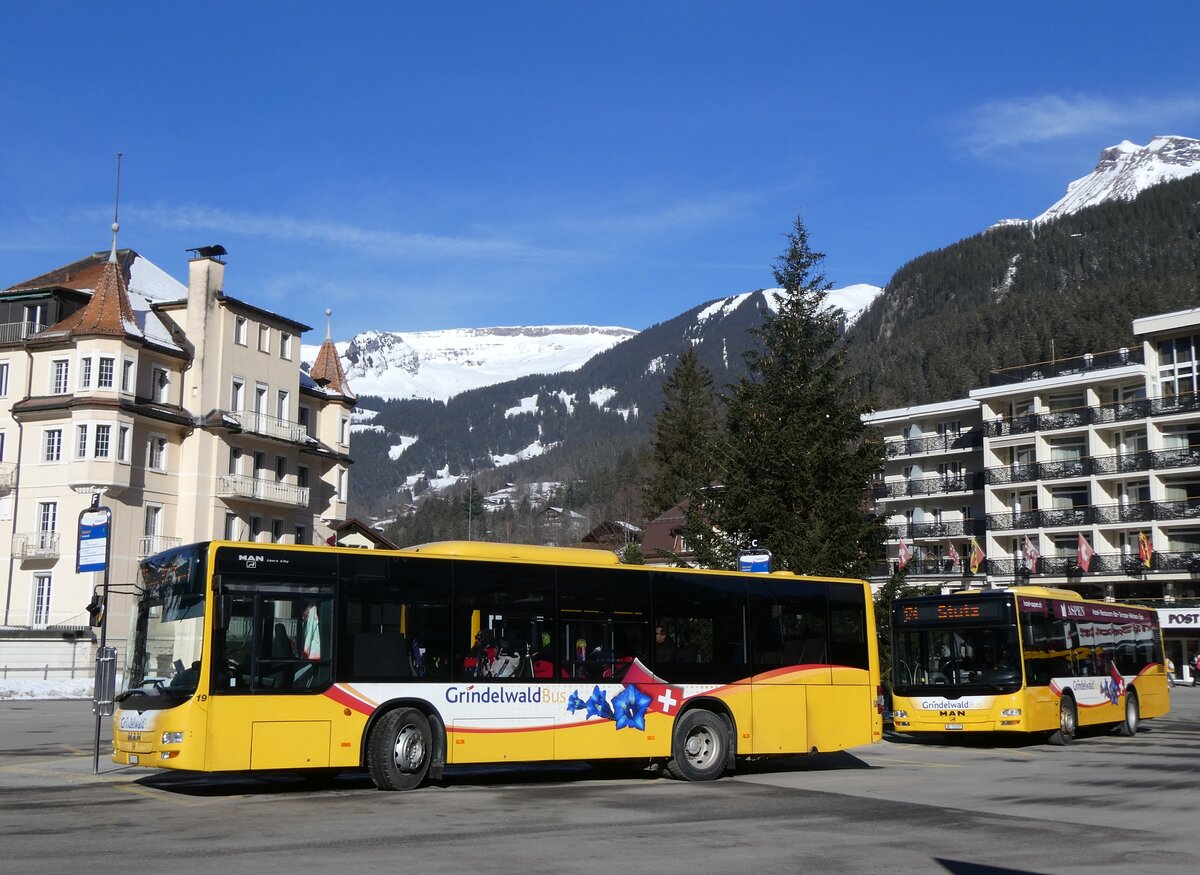 (272'170) - GrindelwaldBus, Grindelwald - Nr. 19/BE 363'305 - MAN/Gppel am 17. Februar 2025 beim Bahnhof Grindelwald