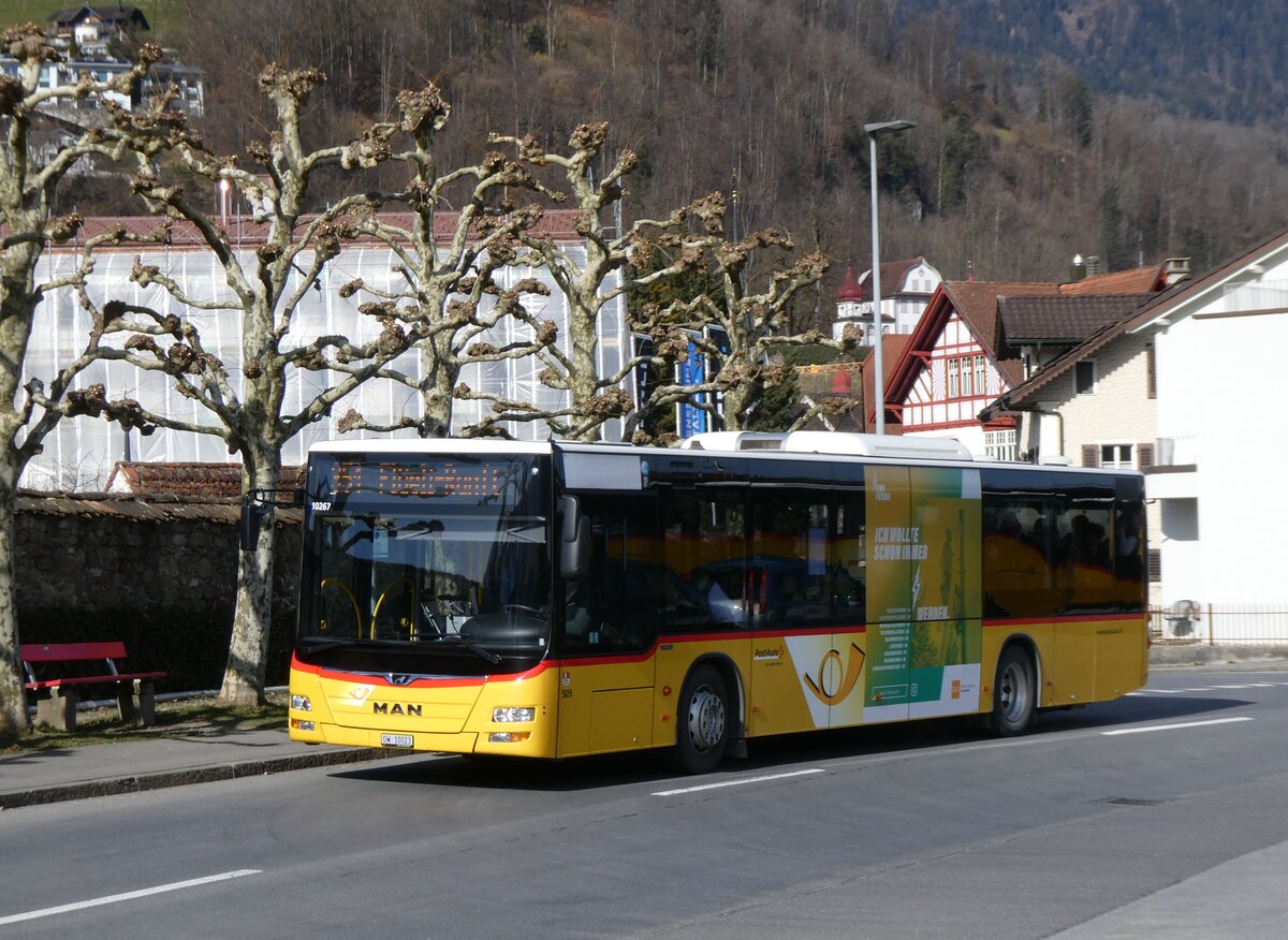 (272'294) - PostAuto Zentralschweiz - Nr. 505/OW 10'023/PID 10'267 - MAN (ex Nr. 4; ex Dillier, Sarnen Nr. 4) am 21. Februar 2025 beim Bahnhof Sarnen